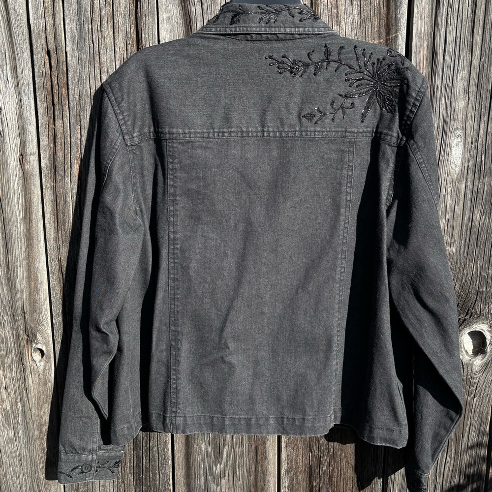 Coldwater Creek Charcoal Embroidered Jean Jacket 100% Cotton size XL - Picture 2 of 9